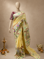 Cotton Brocade Paithani with Skirt-Style Cow and Lotus Design and One-Side Punjab Barav Border