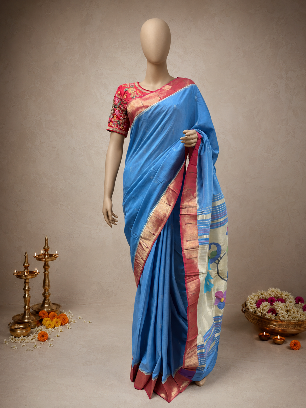 Cotton Muniya Brocade Paithani with Fancy Pallu