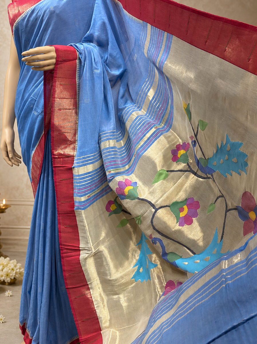 Cotton Muniya Brocade Paithani with Fancy Pallu