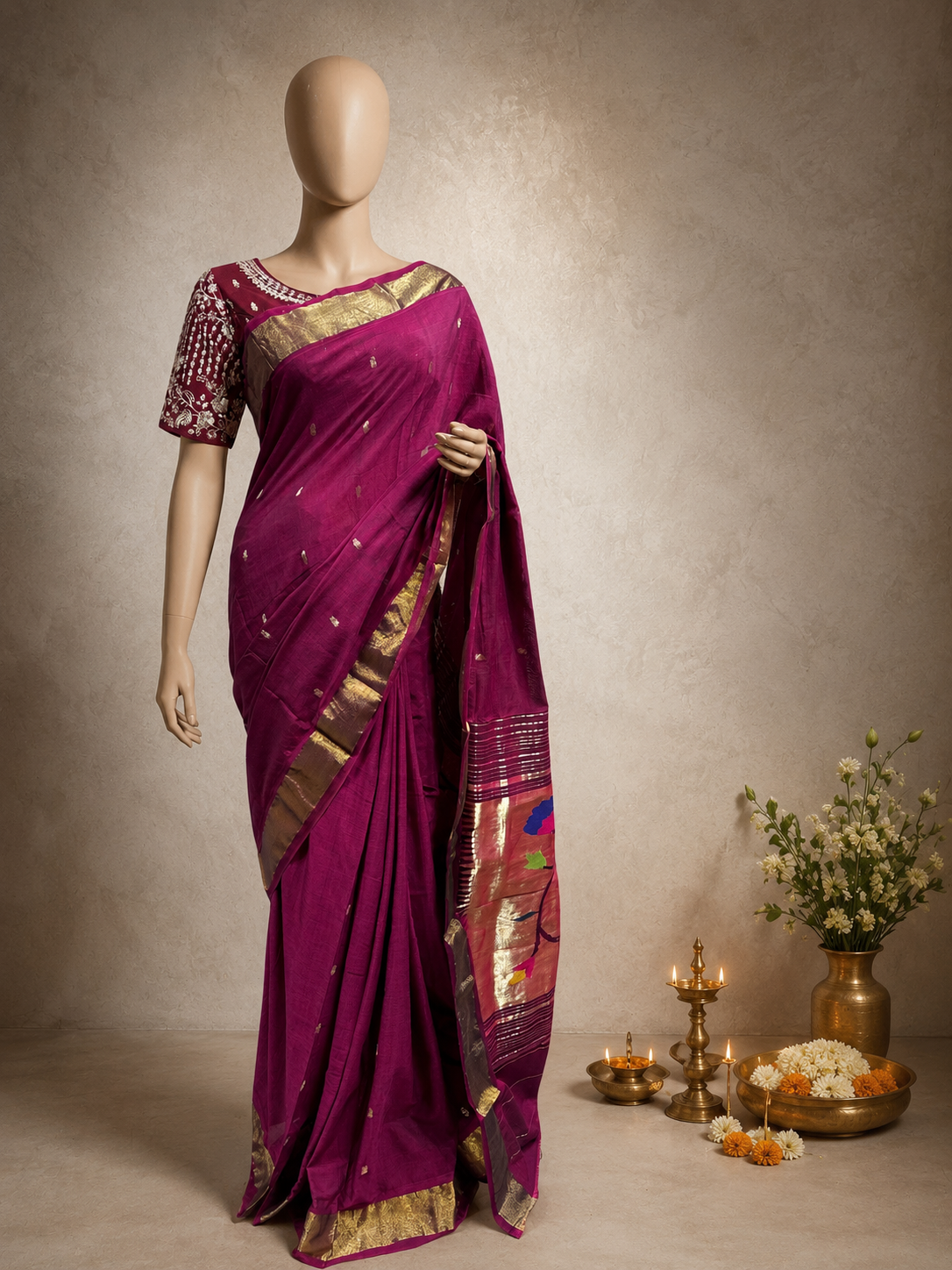 Cotton Paithani with Patta Border and Fancy Pallu