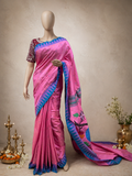 Cotton Temple Border Brocade Paithani with Full-Body Tissue Effect and Cotton Fancy Pallu