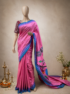 Cotton Temple Border Brocade Paithani with Full-Body Tissue Effect and Cotton Fancy Pallu