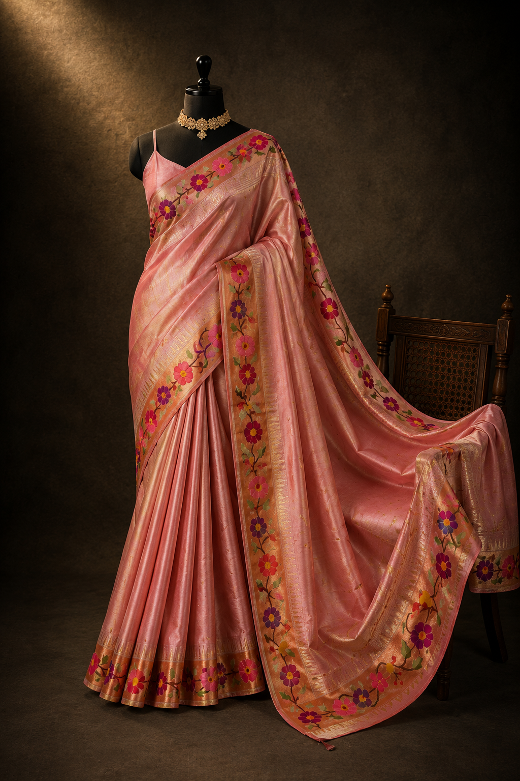 Handloom Brocade Paithani Border Flower