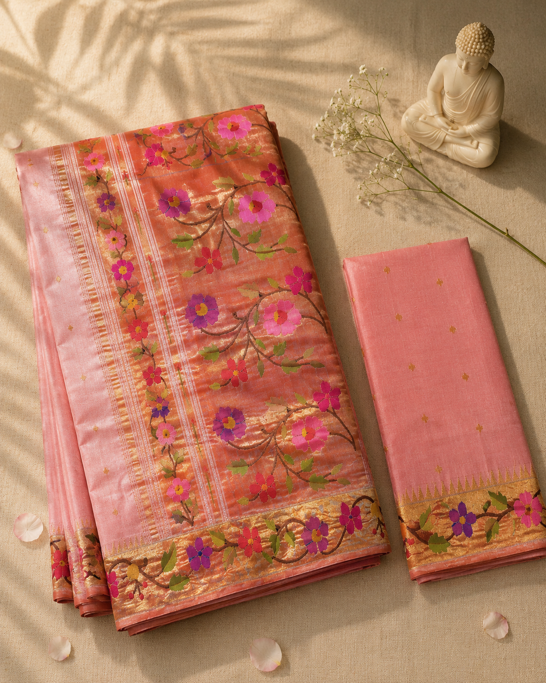 Handloom Brocade Paithani Border Flower