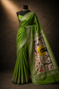 Traditional Border Silver Sari with Designer Pallu