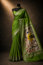 Traditional Border Silver Sari with Designer Pallu