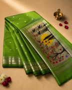 Traditional Border Silver Sari with Designer Pallu