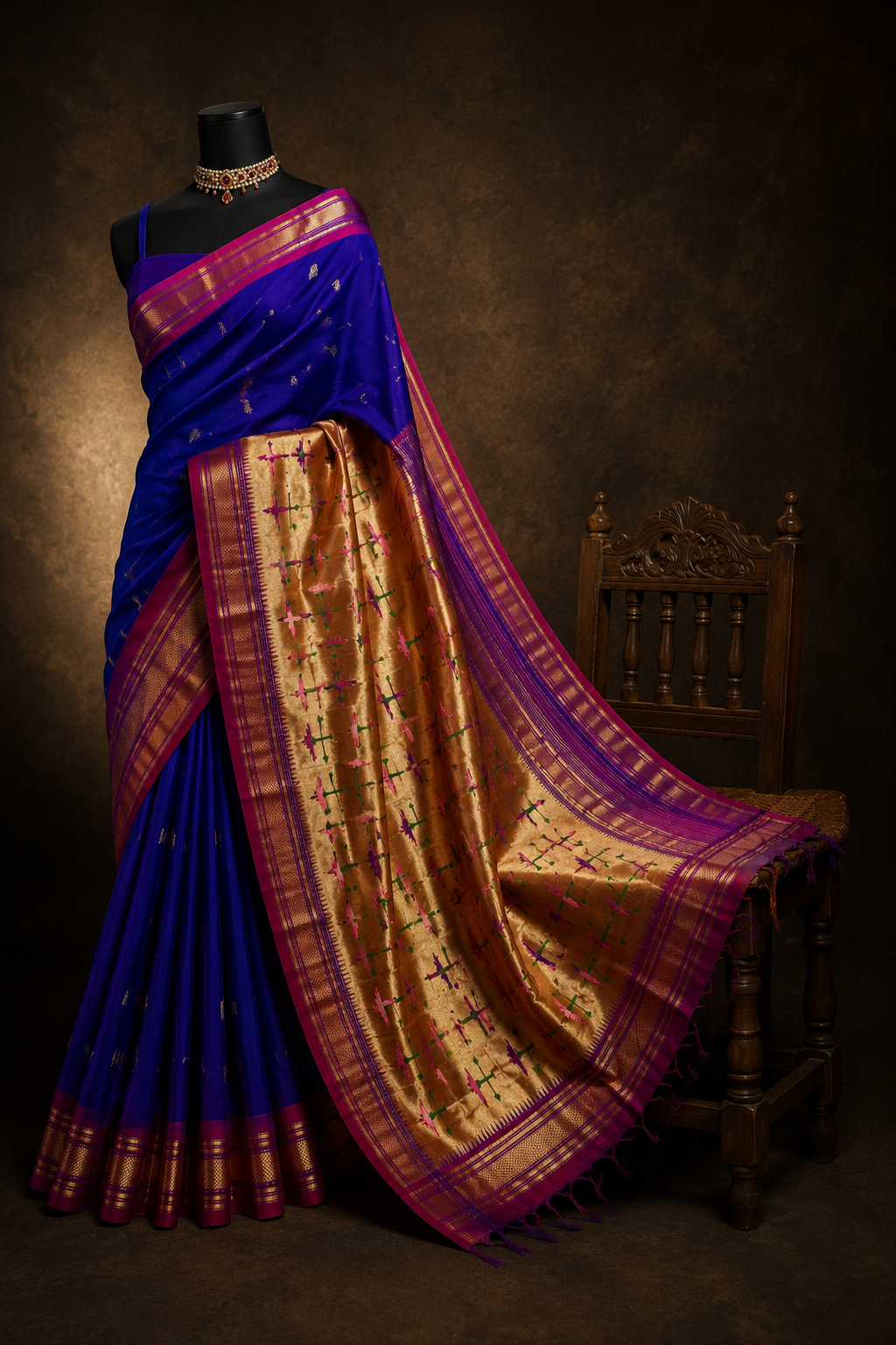 Traditional border Yeola Paithani Aashawali Flower Pallu