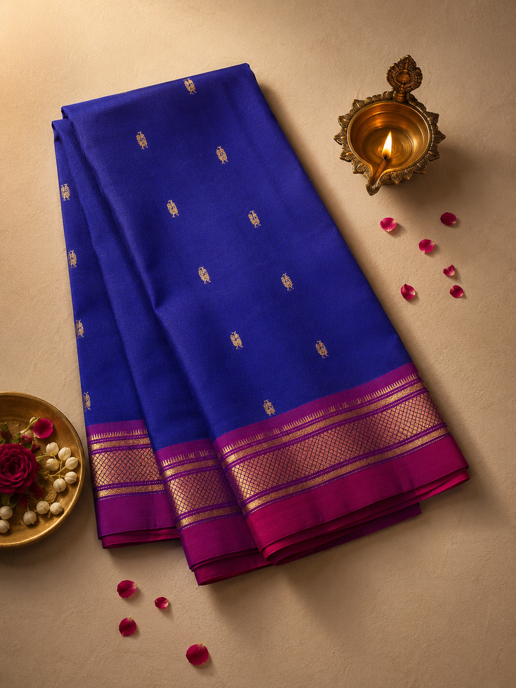 Traditional border Yeola Paithani Aashawali Flower Pallu