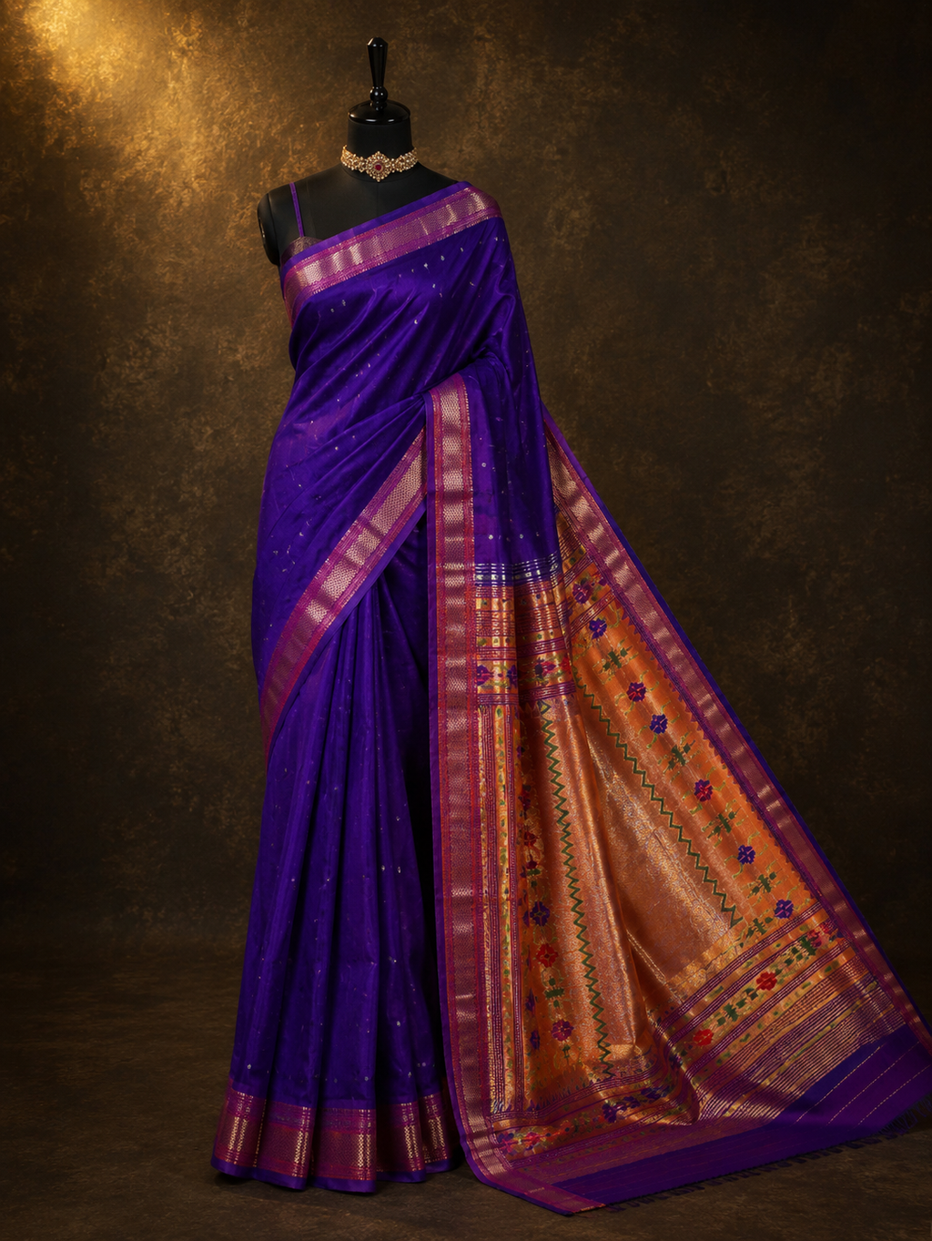 Traditional Yeola Paithani with Tawa Pallu