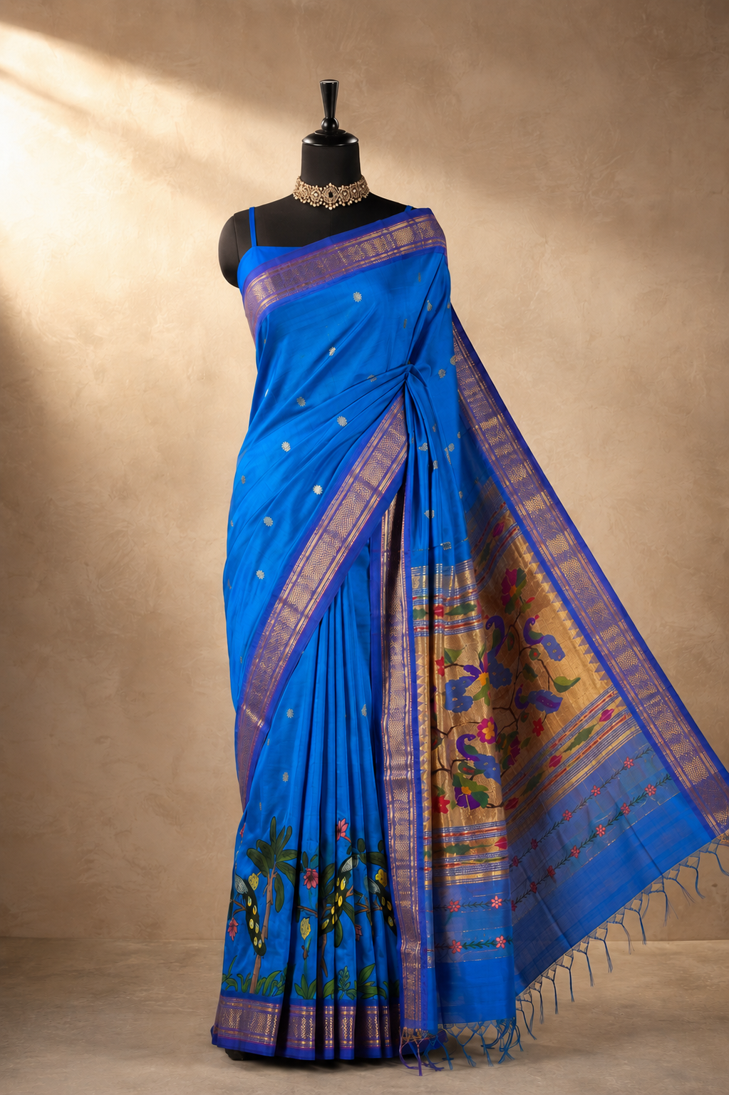 Yeola Traditional Border Handprint Fusion Saree