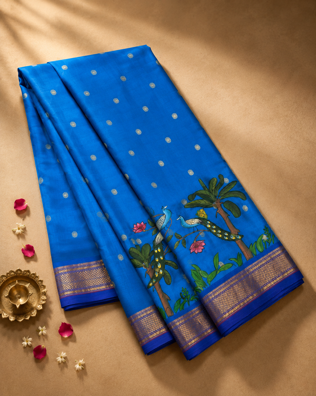 Yeola Traditional Border Handprint Fusion Saree
