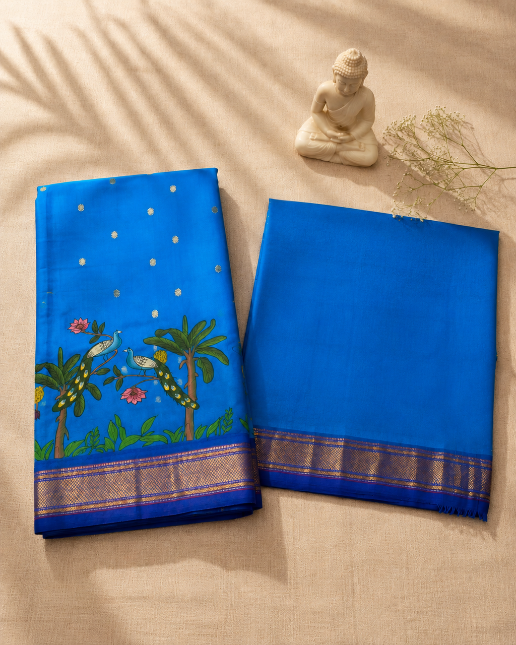 Yeola Traditional Border Handprint Fusion Saree