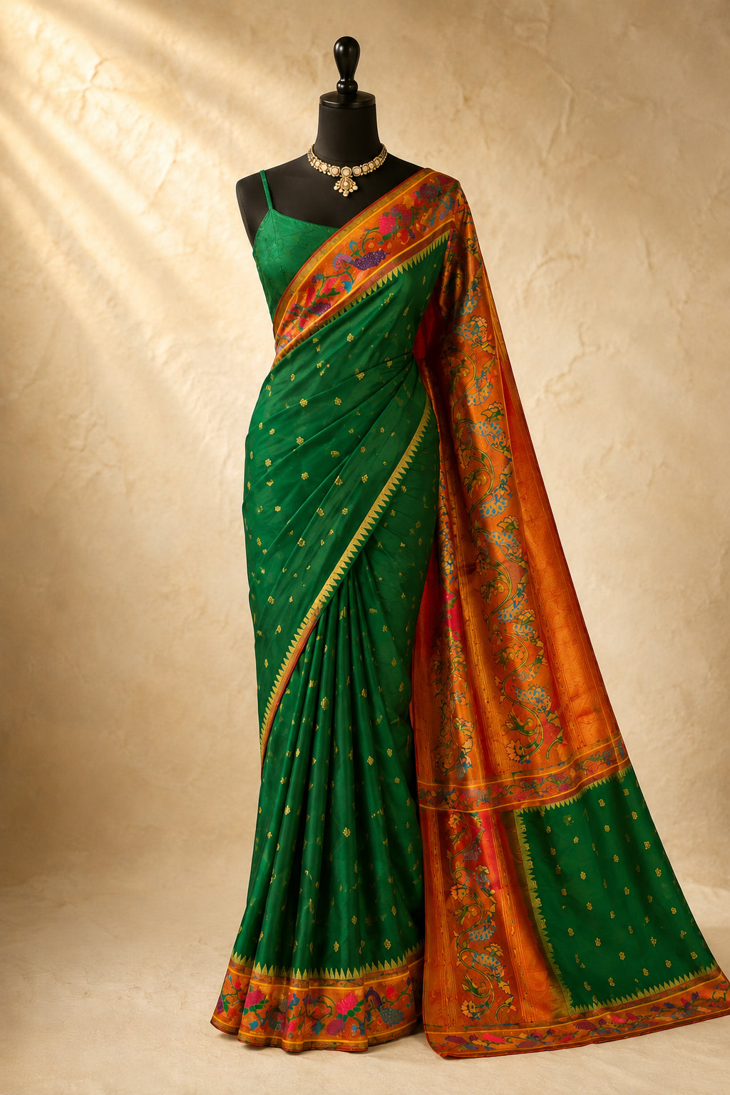 Pure Silk Brocade Paithani all over Butti