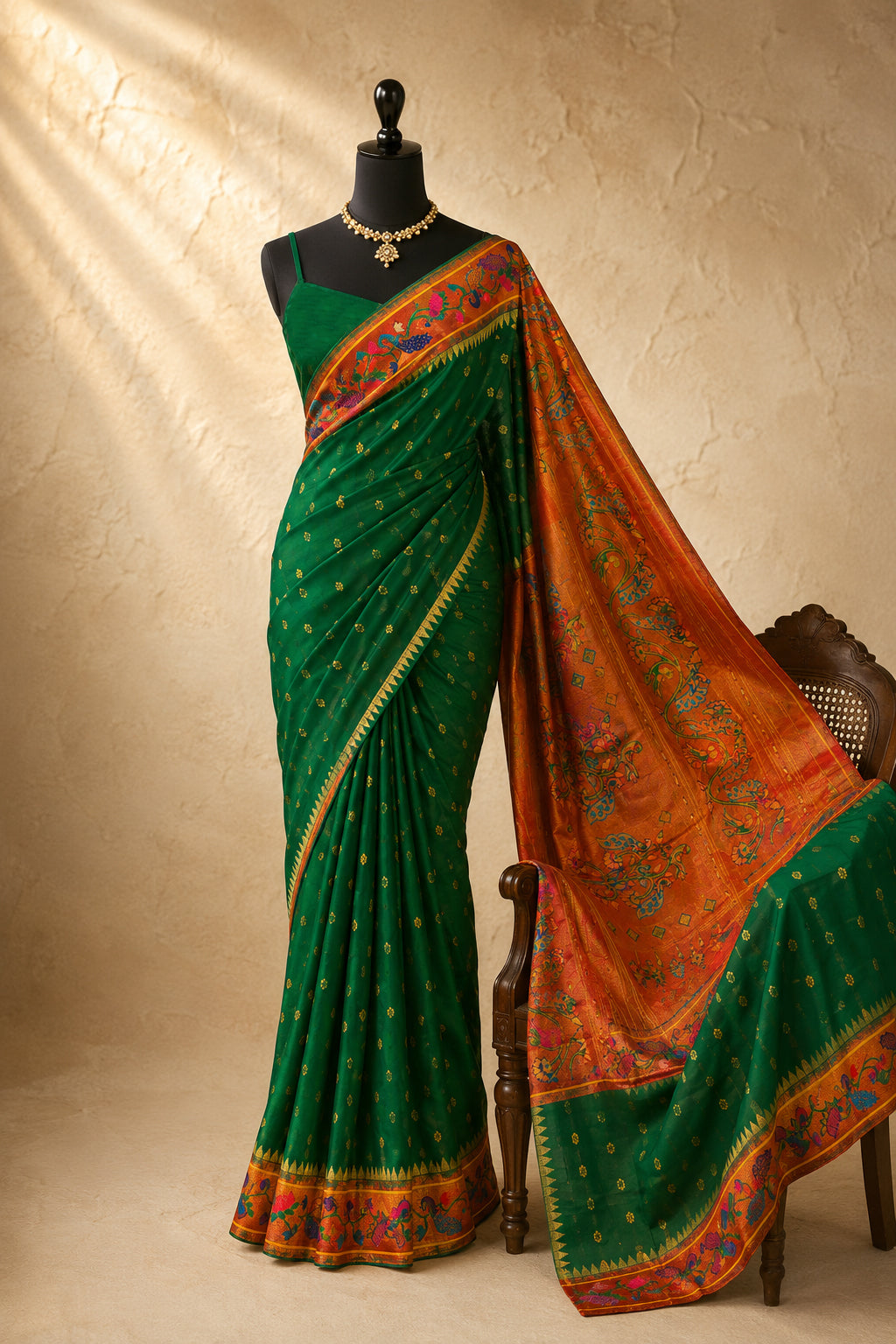Pure Silk Brocade Paithani all over Butti