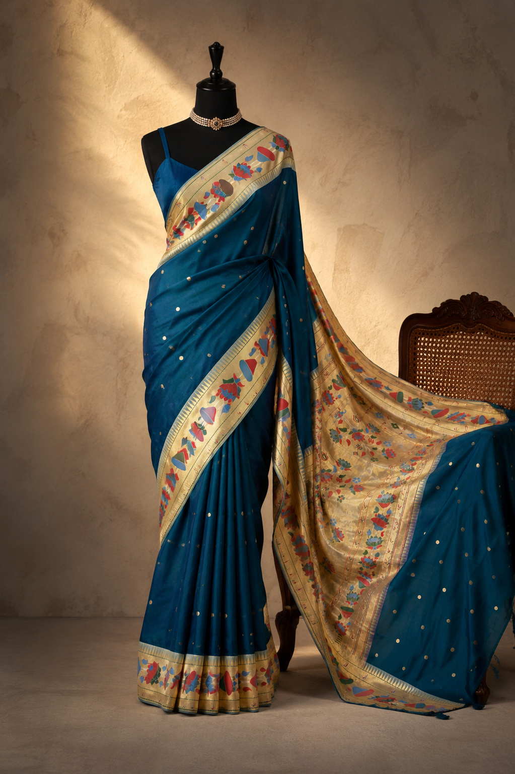 Pure Silk Lotus Border with Side Muniya Paithani