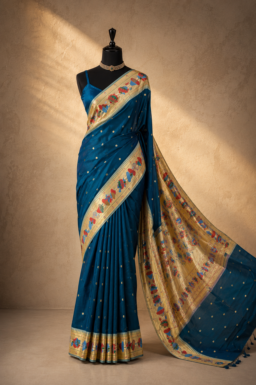 Pure Silk Lotus Border with Side Muniya Paithani