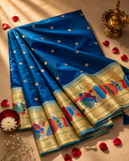 Pure Silk Lotus Border with Side Muniya Paithani