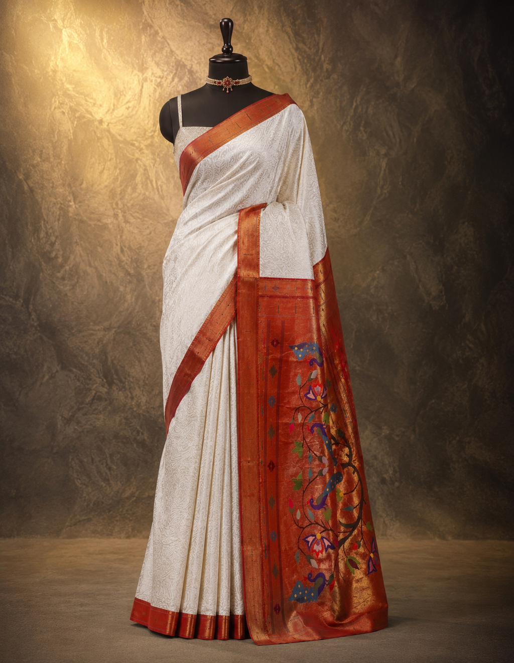Muniya Border with Chikankari Work with Fancy Pallu