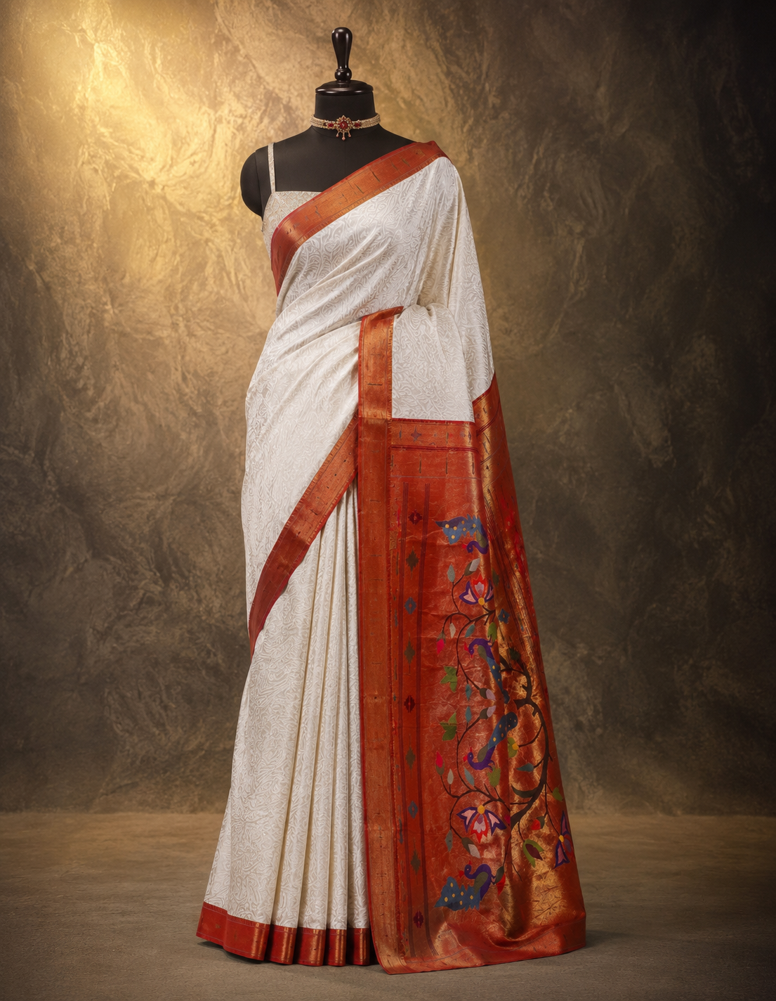 Muniya Border with Chikankari Work with Fancy Pallu