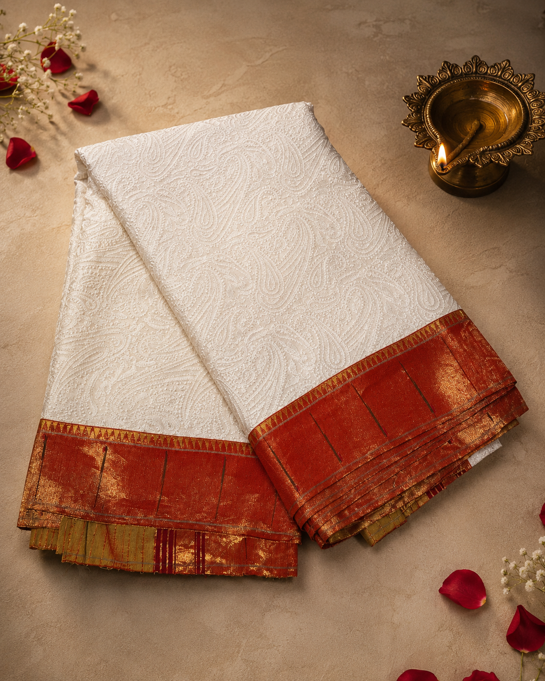 Muniya Border with Chikankari Work with Fancy Pallu