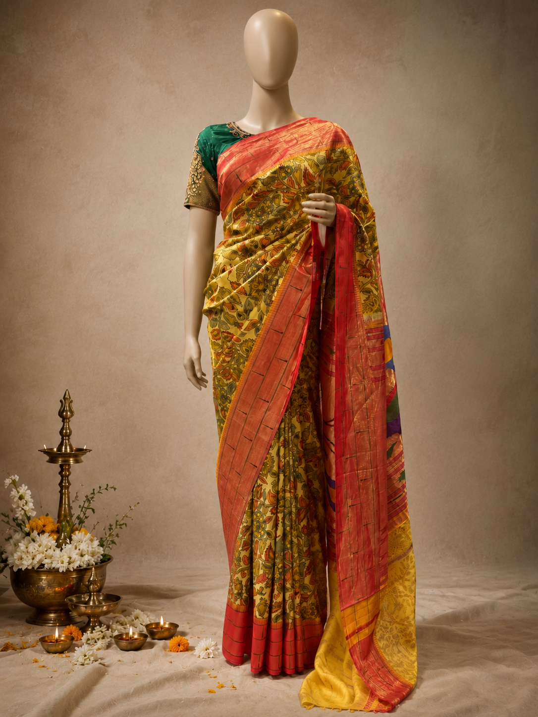 Handloom Triple Muniya Kalamkari Digital Print