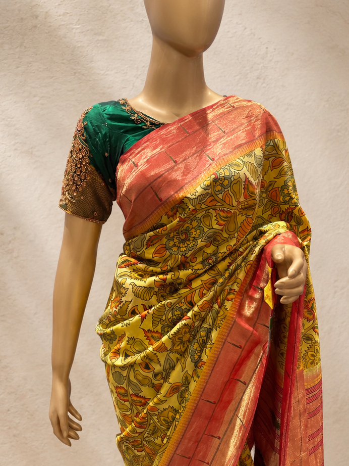 Handloom Triple Muniya Kalamkari Digital Print