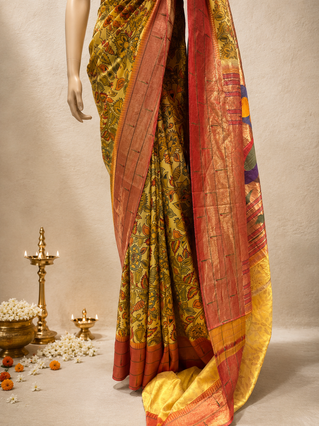 Handloom Triple Muniya Kalamkari Digital Print