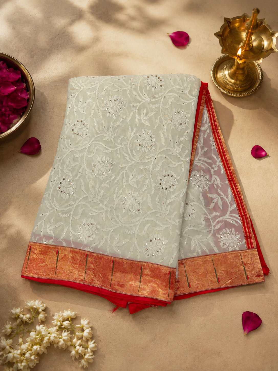 Handloom Paithani Fusion Saree Single Muniya Chikankari Work
