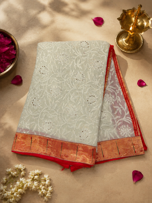 Handloom Paithani Fusion Saree Single Muniya Chikankari Work