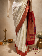 Handloom Paithani Fusion Saree Single Muniya Chikankari Work