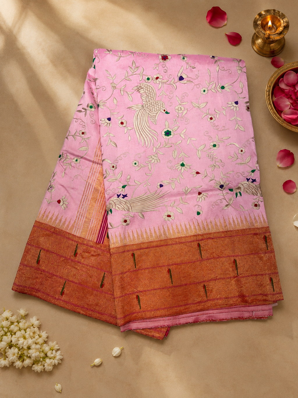 Triple Muniya Jamdani  Work Handloom Paithani