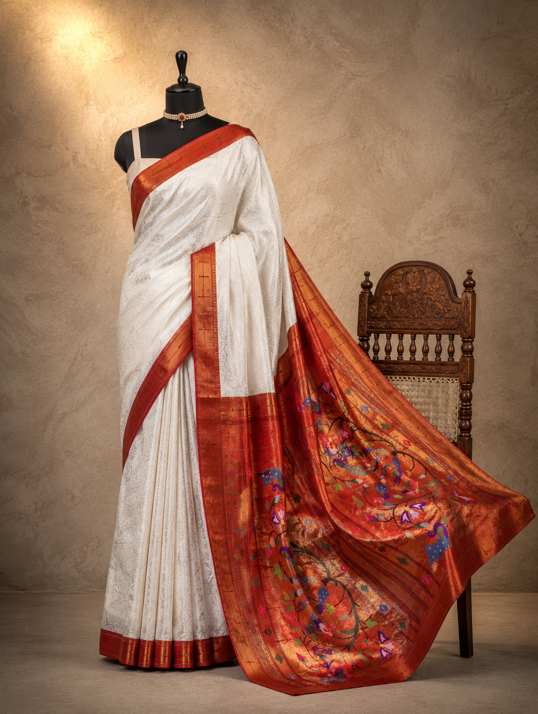 Muniya Border with Chikankari Work with Fancy Pallu