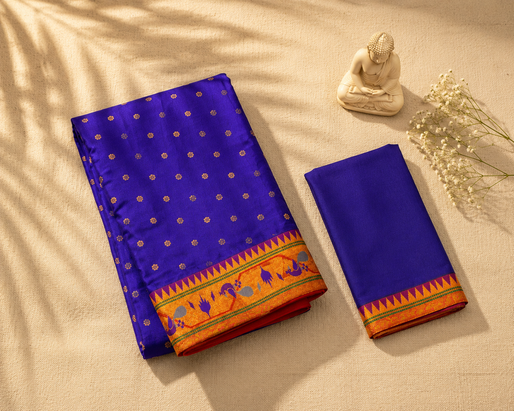 Silk Peacock Border Brocade Paithani