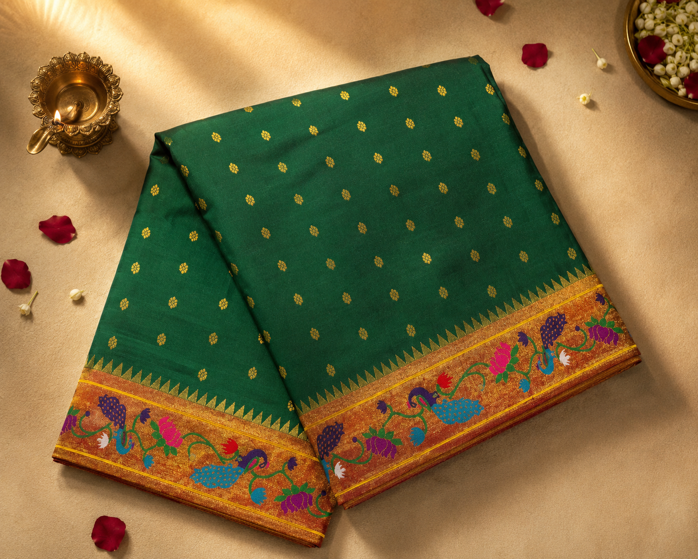 Pure Silk Brocade Paithani all over Butti