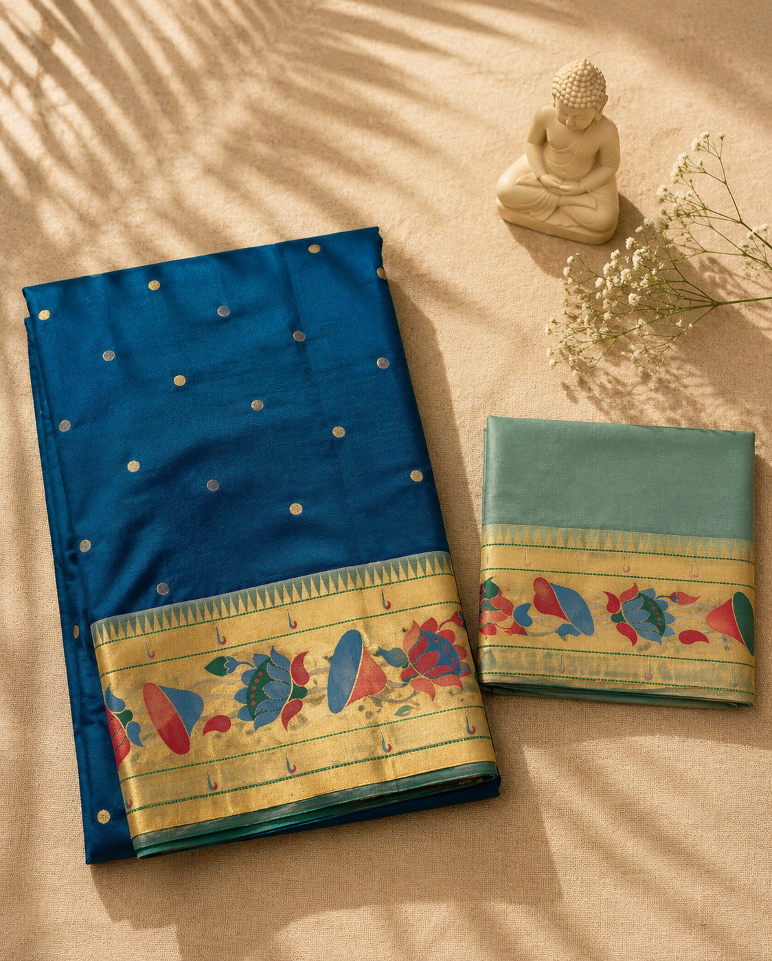 Pure Silk Lotus Border with Side Muniya Paithani