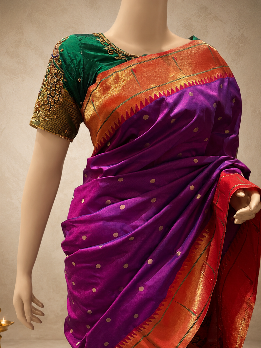 Pure Silk South Muniya border all over Butti Brocade Paithani