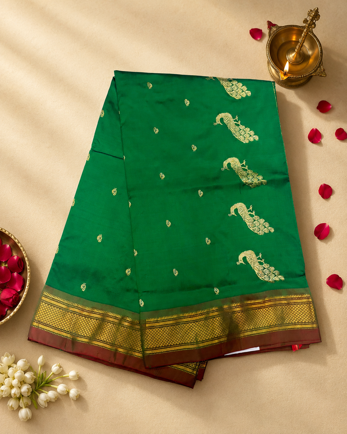 Traditional Border Tissue Pallu Shoulder Butta Paithani