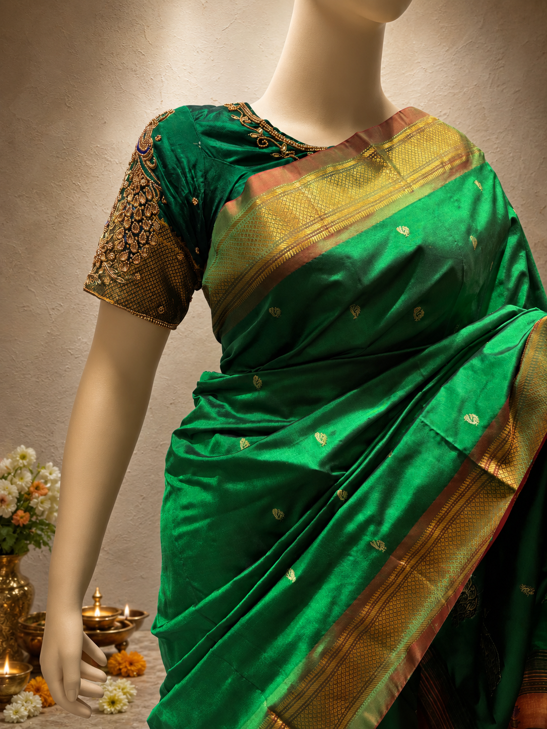 Traditional Border Tissue Pallu Shoulder Butta Paithani