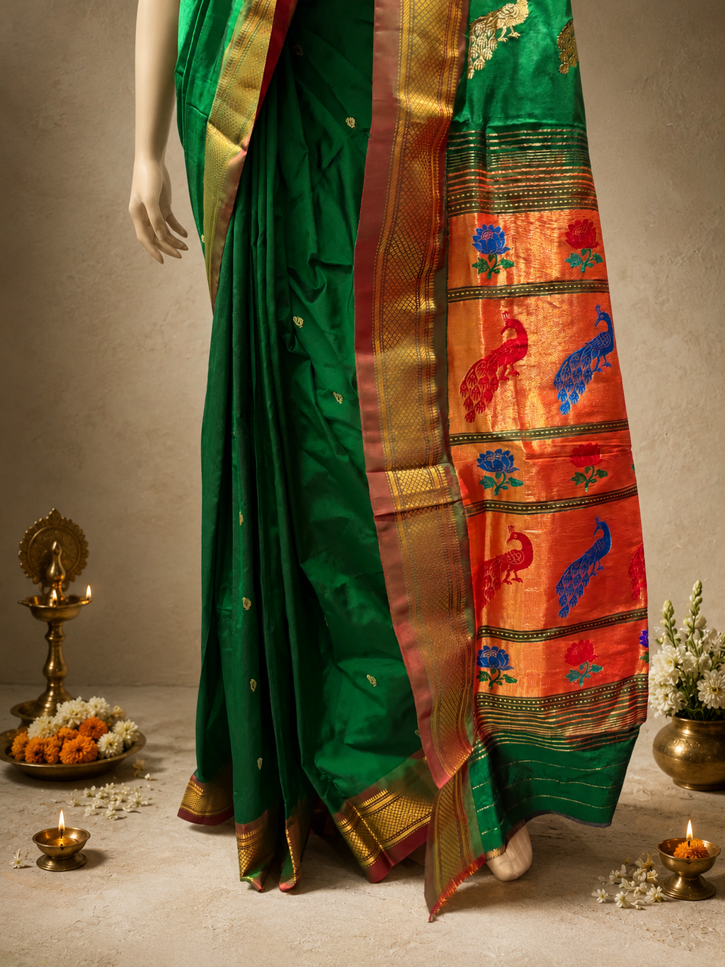 Traditional Border Tissue Pallu Shoulder Butta Paithani